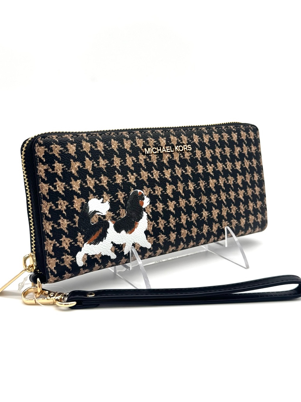 Michael Kors Large Continental Wallet Wristlet Black/Camel